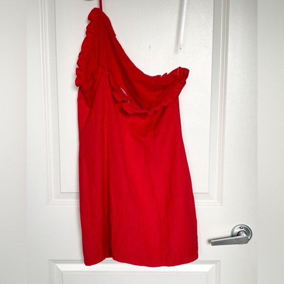 NEW NWT Superdown Elizabeth One Shoulder Red Mini Dress Ruffle Size M - Picture 6 of 8